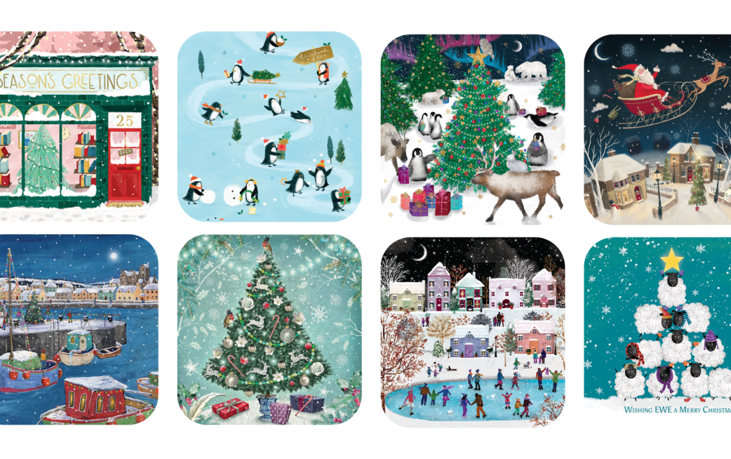 Display of the 8 Christmas card designs