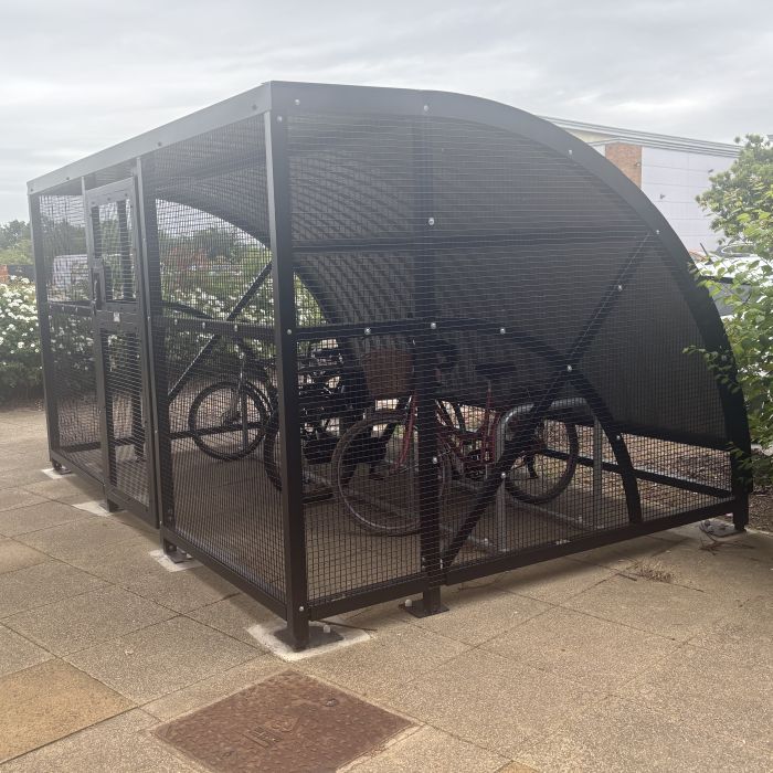 New bike store with bikes locked inside