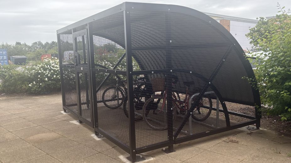 New bike store with bikes locked inside