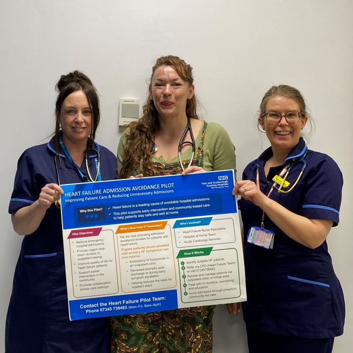 2 nurses and a speciality Dr holding a poster about the pilot